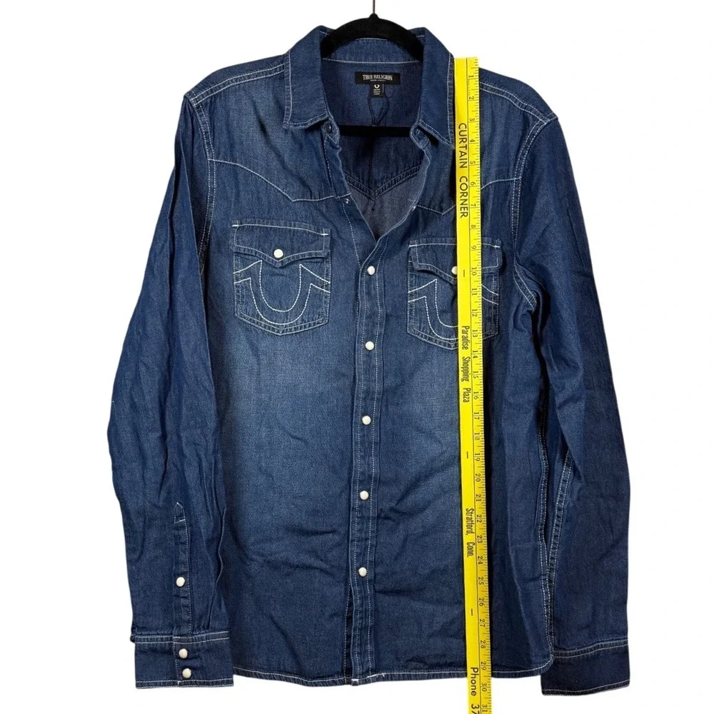 NWOT TRUE RELIGION, Men's Chambray Western Shirt, Pearl Snap, Size Medium